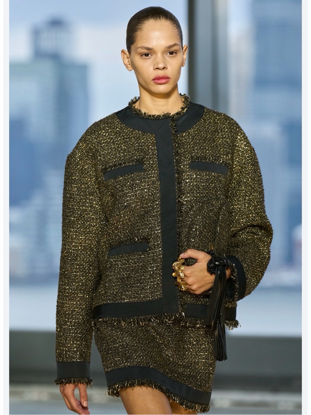 Ulla Johnson Olive and Black Metallic Tweed Jacket